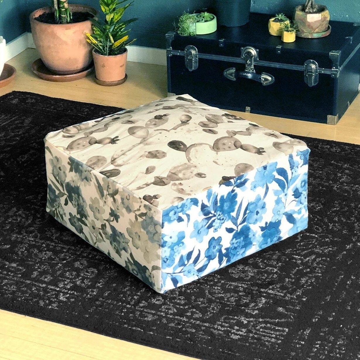Rockin Cushions SALE Floor Pouf Cover, Ottoman Seat Cover, Multicolor Floral